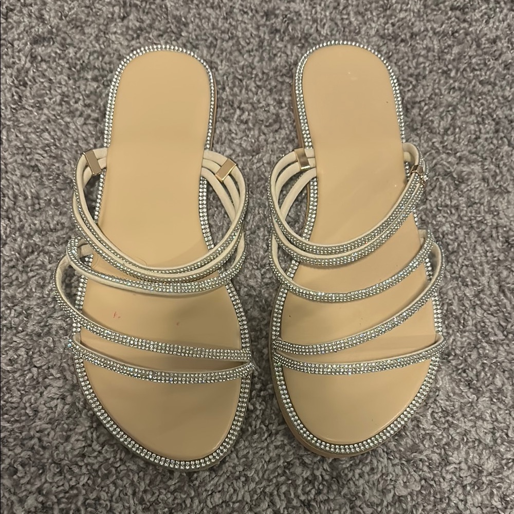 Rhinestone Beige and Silver Women's Sandals